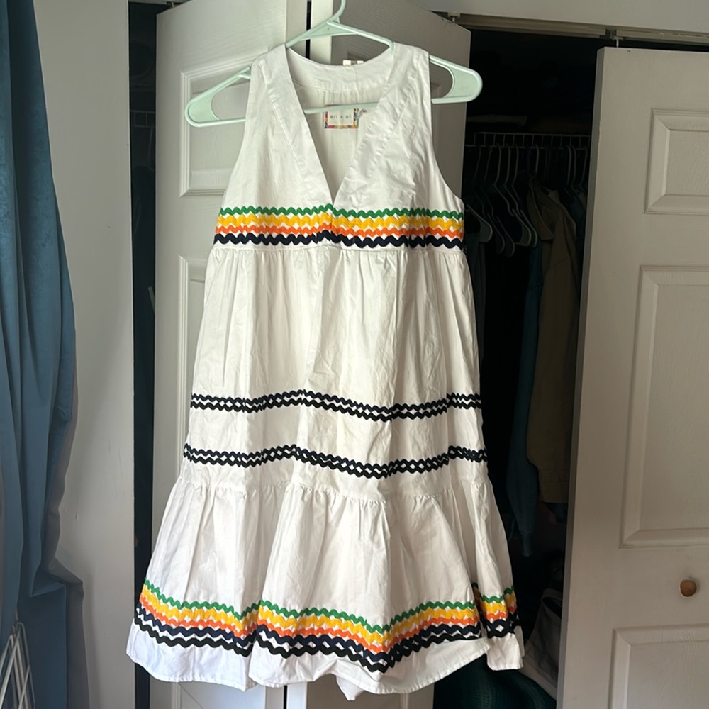 Anthropologie eri + ali white flowy boho lined dress